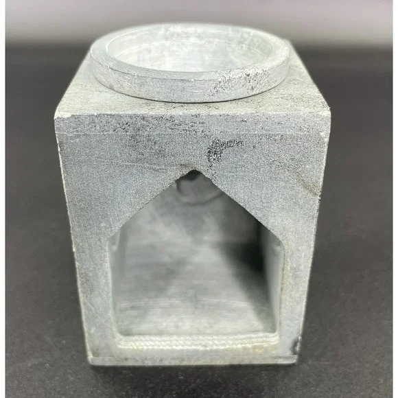 Essential Oil Burner Handcarved Soapstone Gray Om Symbol Made In India - Picture 4 of 14